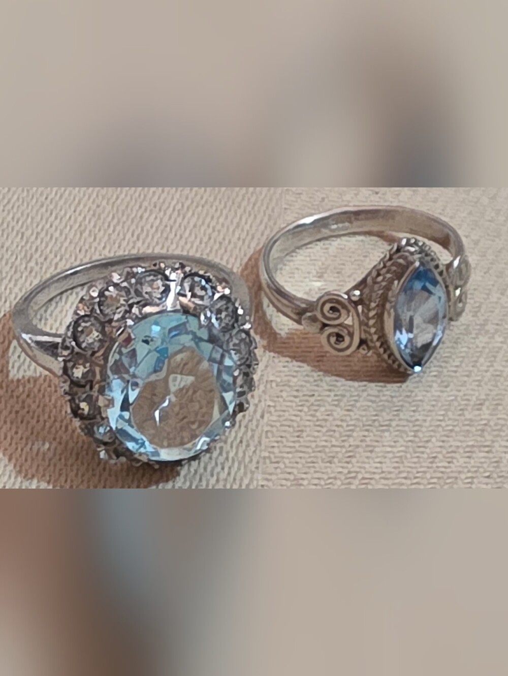 2 VINTAGE ANTIQUE BLUE TOPAZ RINGS SIZE 5.5 AND 7 925 STERLING SILVER SETTINGS